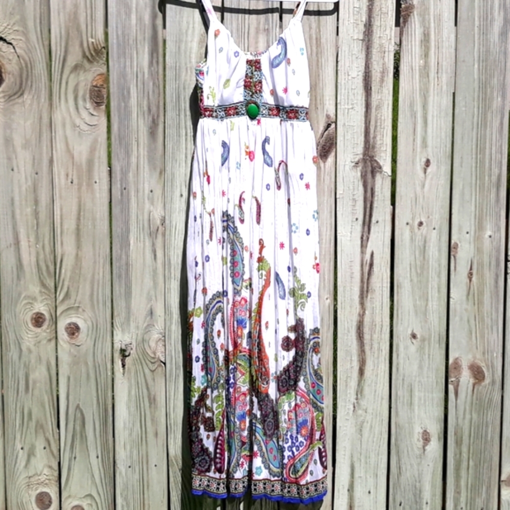 *Vasna Desire Beaded Paisley Empire Waist Maxi Dress M